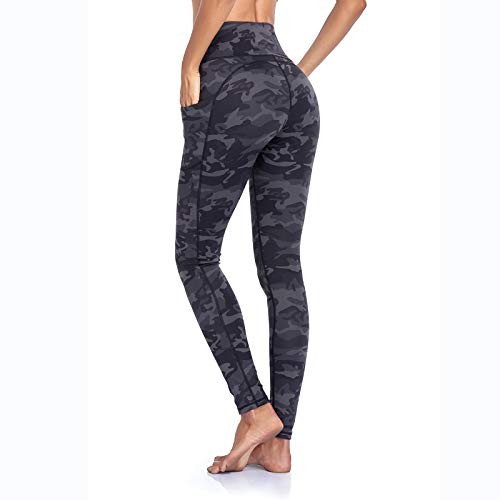 Gimdumasa Pantalón Deportivo de Mujer Cintura Alta Leggings Mallas para Running Training Fitness Estiramiento Yoga y Pilates GI188 (Gris Camuflaje, L)