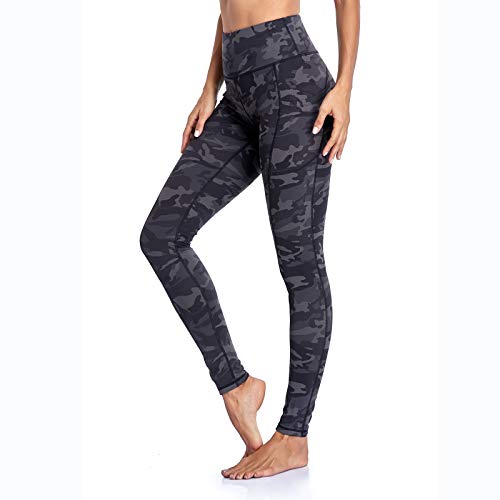Gimdumasa Pantalón Deportivo de Mujer Cintura Alta Leggings Mallas para Running Training Fitness Estiramiento Yoga y Pilates GI188 (Gris Camuflaje, L)