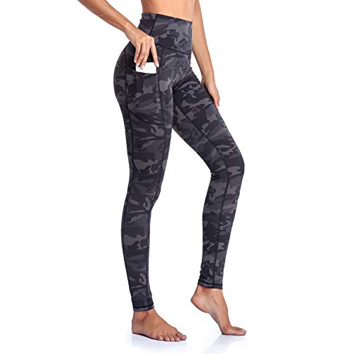 Gimdumasa Pantalón Deportivo de Mujer Cintura Alta Leggings Mallas para Running Training Fitness Estiramiento Yoga y Pilates GI188 (Gris Camuflaje, L)