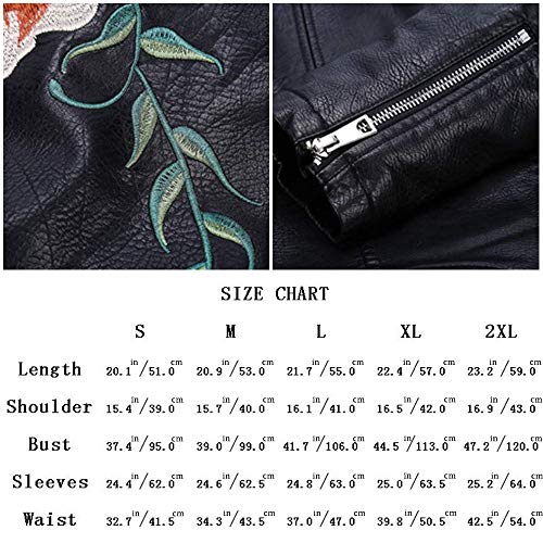 Giolshon Chaqueta Corta de Piel sintética para Mujer, Abrigo Floral Informal de Moto XX-Grande