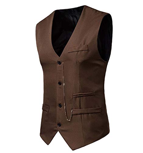 GL SUIT Vestido Flaco Chaleco de los Hombres Diseñado Chaleco clásico Smoking Chaleco para Slim Fit Casual Formal Traje ocasión de la Boda Top,Marrón,L