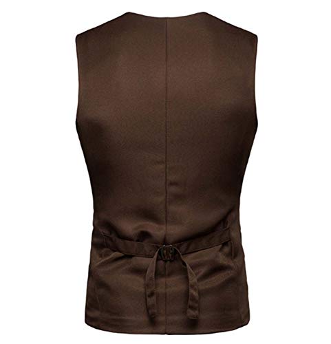 GL SUIT Vestido Flaco Chaleco de los Hombres Diseñado Chaleco clásico Smoking Chaleco para Slim Fit Casual Formal Traje ocasión de la Boda Top,Marrón,L