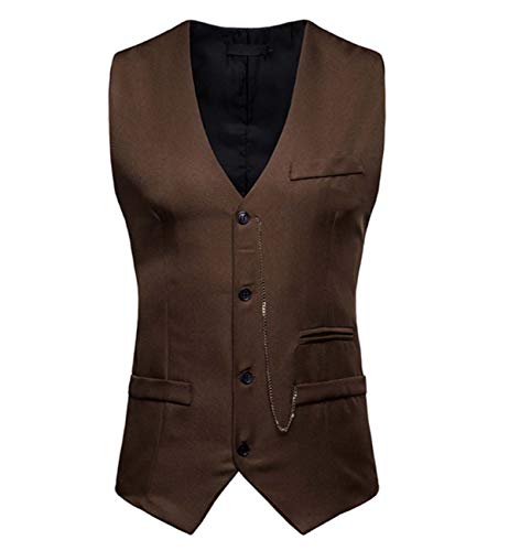GL SUIT Vestido Flaco Chaleco de los Hombres Diseñado Chaleco clásico Smoking Chaleco para Slim Fit Casual Formal Traje ocasión de la Boda Top,Marrón,L