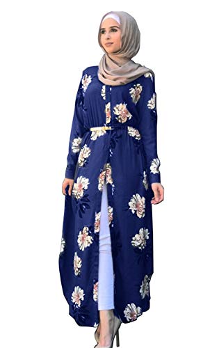 GladThink Mujer musulmán islámico árabe Vestido Abaya Azul XL