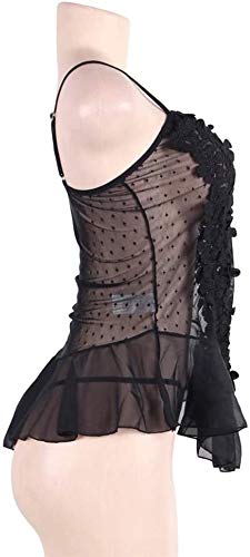 GLFERA Conjunto de lencería para Mujer Lencería Babydoll de Encaje Deep V See-Through Ropa de Dormir Femenina Mujeres Sexy Corset Sling Lencería Vestido -Negro