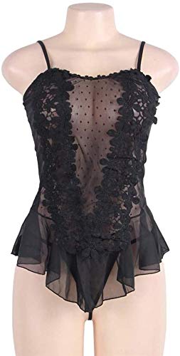 GLFERA Conjunto de lencería para Mujer Lencería Babydoll de Encaje Deep V See-Through Ropa de Dormir Femenina Mujeres Sexy Corset Sling Lencería Vestido -Negro
