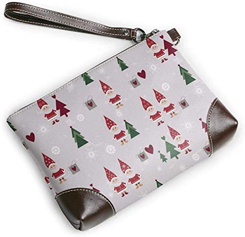 GLGFashion Embrague de cuero Bolso Billetera Women's Leather Wristlet Clutch Wallet Merry Christmas Tree Santa Clau Storage Purse With Strap Zipper Pouch