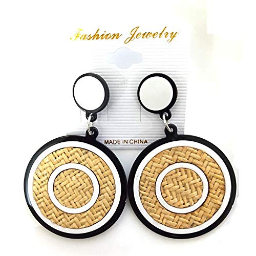 GLOBALDREAM Pendientes de Paja Mujer, Pendientes de Mimbre Pendientes Boho Pendientes bohemios tejidos con borlas para bodas Accesorios diarios para mujeres niñas (6 piezas, 7 x 4,5 cm)