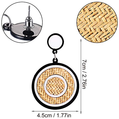 GLOBALDREAM Pendientes de Paja Mujer, Pendientes de Mimbre Pendientes Boho Pendientes bohemios tejidos con borlas para bodas Accesorios diarios para mujeres niñas (6 piezas, 7 x 4,5 cm)