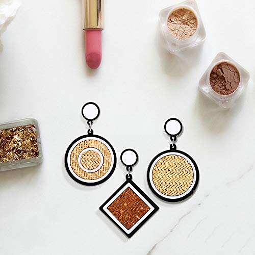 GLOBALDREAM Pendientes de Paja Mujer, Pendientes de Mimbre Pendientes Boho Pendientes bohemios tejidos con borlas para bodas Accesorios diarios para mujeres niñas (6 piezas, 7 x 4,5 cm)