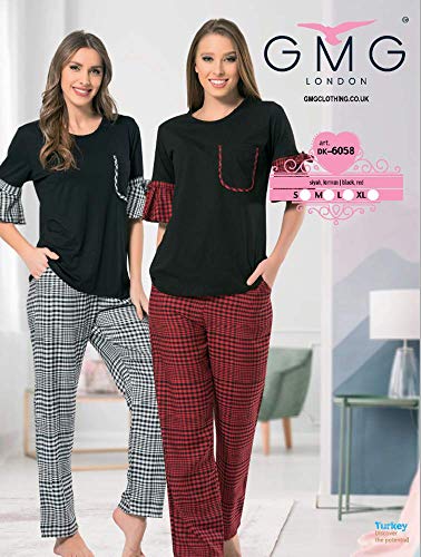 GMG Burberry Lounge - Pijama de algodón para Mujer, 2 Piezas Negro Negro (XL