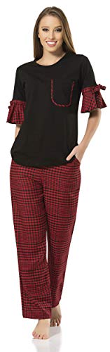GMG Burberry Lounge - Pijama de algodón para Mujer, 2 Piezas Negro Negro (XL
