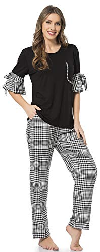 GMG Burberry Lounge - Pijama de algodón para Mujer, 2 Piezas Negro Negro (XL