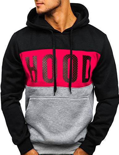 GNRSPTY Hombre Sudadera con Capucha Colores de Contraste Camiseta Manga Larga Otoño Hoodie Pullover Sweatshirt,Negro,L
