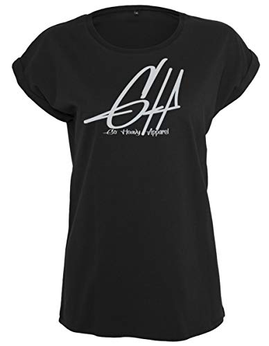 GO HEAVY - Camiseta de manga corta para mujer, diseño con texto en inglés, color negro, S