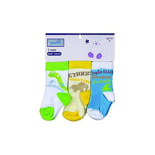 Go With Collection | 1061 | 3 pares de calcetines para bebé para niños con serpiente de elefante y dinosaurio | calcetines para bebés y niños varios colores 68 cm/74 cm