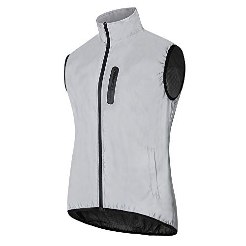Gobesty Chaleco Reflectante de Seguridad, Chaleco Reflectante para Correr, chaleco de Ciclismo a Prueba de Viento con 2 bolsillos laterales para Hombres, Bicicleta, Trotar, Motocicleta - XL