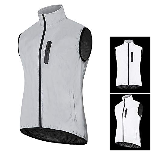 Gobesty Chaleco Reflectante de Seguridad, Chaleco Reflectante para Correr, chaleco de Ciclismo a Prueba de Viento con 2 bolsillos laterales para Hombres, Bicicleta, Trotar, Motocicleta - XL