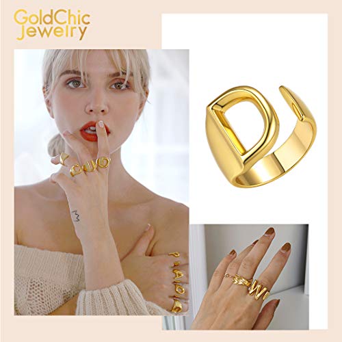 GoldChic Anillos Letras D para Hombres Talla Ajustable Argolla Oro con Iniciales de Nombre