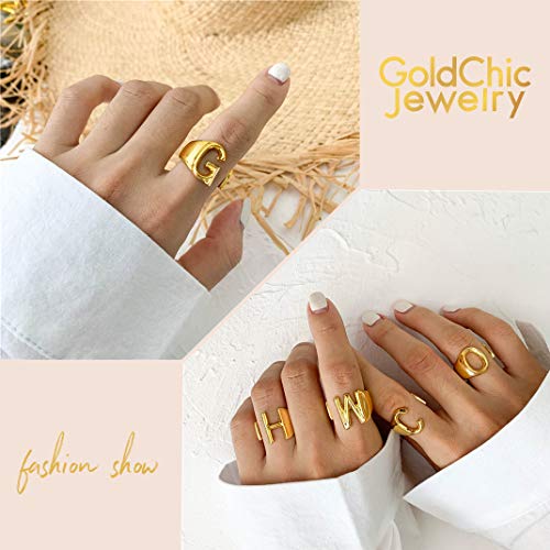 GoldChic Anillos Letras D para Hombres Talla Ajustable Argolla Oro con Iniciales de Nombre