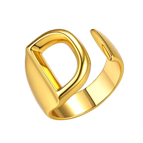GoldChic Anillos Letras D para Hombres Talla Ajustable Argolla Oro con Iniciales de Nombre