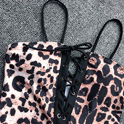 GoldenChuan Bikini Dividido con cordón Estilo Pecho Estampado Leopardo de Las Mujeres Atractivas con Almohadilla en el Pecho