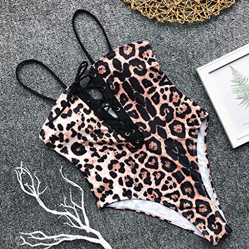 GoldenChuan Bikini Dividido con cordón Estilo Pecho Estampado Leopardo de Las Mujeres Atractivas con Almohadilla en el Pecho