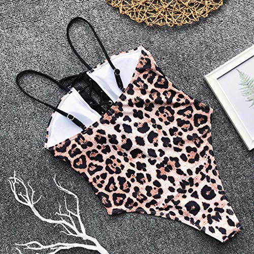 GoldenChuan Bikini Dividido con cordón Estilo Pecho Estampado Leopardo de Las Mujeres Atractivas con Almohadilla en el Pecho