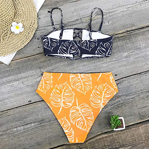 GoldenChuan Sexy Mujer Color sólido impresión Dividida Traje de baño Bikini Estilo Cintura Alta sin Soporte de Acero cojín en el Pecho