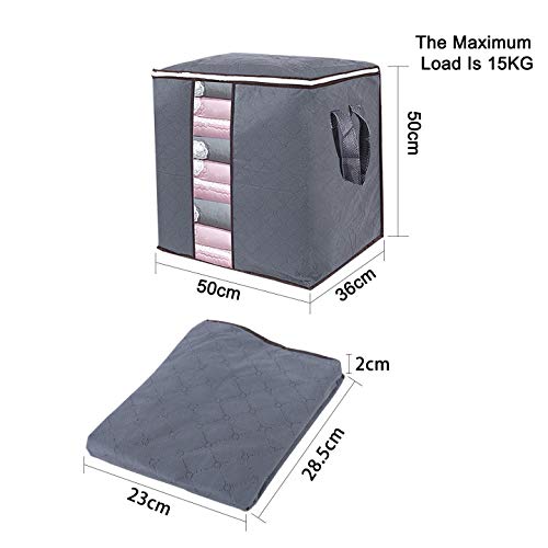 GoMaihe Bolsa de Almacenamiento de Ropa 4 Piezas, Cajas Almacenaje Ropa de Armario no Tejido de Gran Capacidad, Organizador de Transpirable con Cremallera Robusta, Edredon de Edredon, Manta, Gris