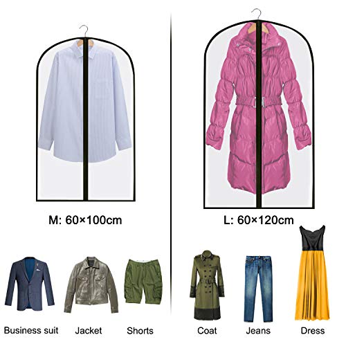 GoMaihe Fundas de Ropa 12 PCS, Bolsa de Traje Transparente Bolsas de Ropa Cremallera Cubiertas de la Ropa, Bolsa de Ropa A Prueba de Polvo Impermeables y con Humedad, 60cm x 120cm/60cm x 100cm, Negro