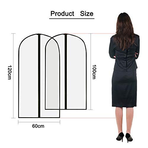 GoMaihe Fundas de Ropa 12 PCS, Bolsa de Traje Transparente Bolsas de Ropa Cremallera Cubiertas de la Ropa, Bolsa de Ropa A Prueba de Polvo Impermeables y con Humedad, 60cm x 120cm/60cm x 100cm, Negro