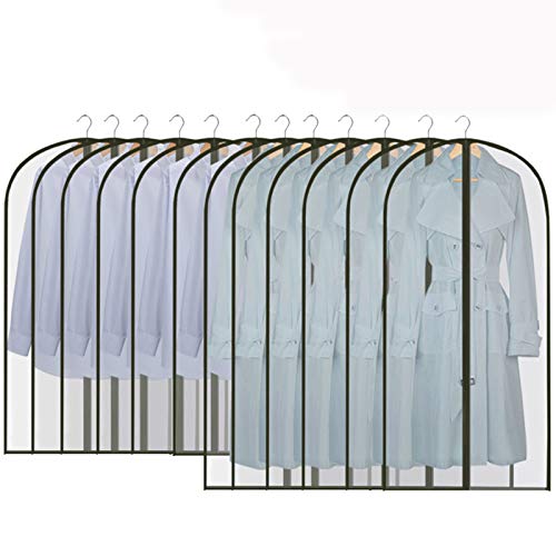 GoMaihe Fundas de Ropa 12 PCS, Bolsa de Traje Transparente Bolsas de Ropa Cremallera Cubiertas de la Ropa, Bolsa de Ropa A Prueba de Polvo Impermeables y con Humedad, 60cm x 120cm/60cm x 100cm, Negro