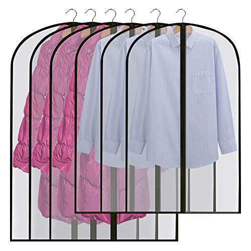 GoMaihe Fundas de Ropa 6 PCS, 60 x 120 / 100cm Bolsa de Traje Transparente Bolsas de Ropa, Vestido de Noche Vestido de Novia Abrigos Camisas Polilla Protección Repelente al Agua, Negro