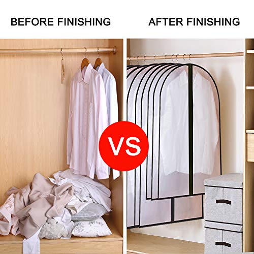 GoMaihe Fundas de Ropa 6 PCS, 60 x 120 / 100cm Bolsa de Traje Transparente Bolsas de Ropa, Vestido de Noche Vestido de Novia Abrigos Camisas Polilla Protección Repelente al Agua, Negro