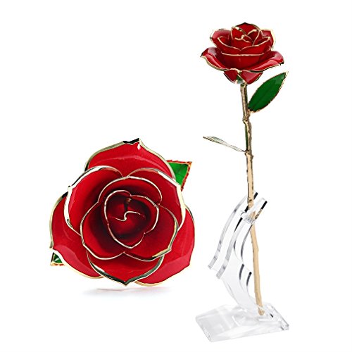 Gomyhom Rosa 24K, Rosa de Oro Chapada en Oro con Caja de Regalo para Madre para Amor en el Día de San Valentín para Aniversario para Amigos como Un Regalo de Cumpleaños (Rojo)