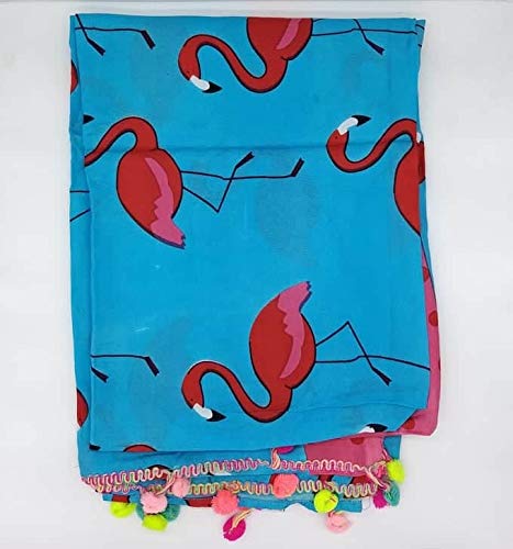 Goodforgoods Pareo Grande Playa Piscina para Mujer Chica Señora con Diseño de Flamencos y Lunares, 174x112 cm 100% Viscosa (Azul)