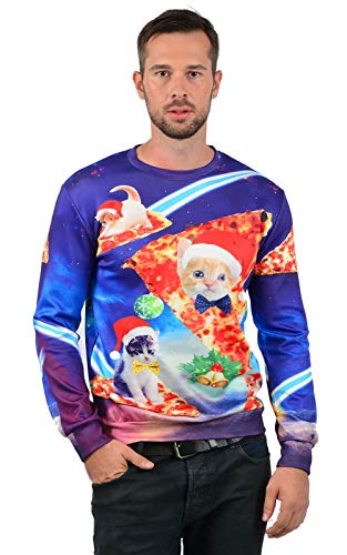 Goodstoworld Disfraz de Navidad Mujer Hombre 3D Christmas Sweater Ropa Divertida Elfo Impreso Jerseys Gato Traje Navideño M