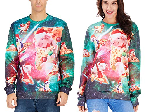 Goodstoworld Jersey Navidad Mujer Hombre Pareja 3D Christmas Sweater Ropa Divertida Vintage Elfo Cerdo Jerseys Traje Navideño M