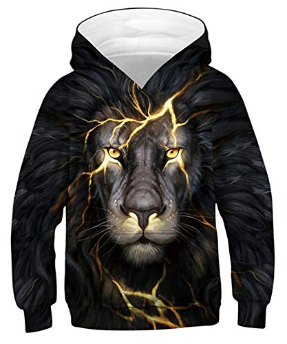 Goodstoworld Sudaderas con Capucha Unisex 3D Impreso León en la Oscuridad Gráfico Adolescente Pullover Hoodie Lligero Sweatshirt Sudaderas Baratas Poliéster león relámpago L