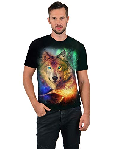 Goodstoworld Verde 3D Galaxy Wolf Grafica Estampada de Manga Corta Camiseta Divertida Tapa para Chico y Chicas Ropa Negra pequeña