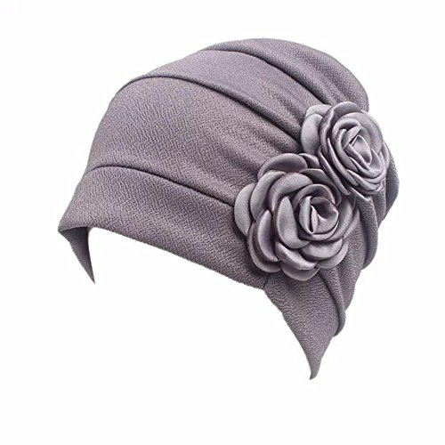 Gorra Beanie De Tela con 2 Flor De Adorno para Fiesta Boda Color Liso Turbante para Cabeza De Mujer para Cáncer Quimioterapia Chemo Oncológico Noche Pèrdida de Pelo Cabello 2 Unidades (D, 2)