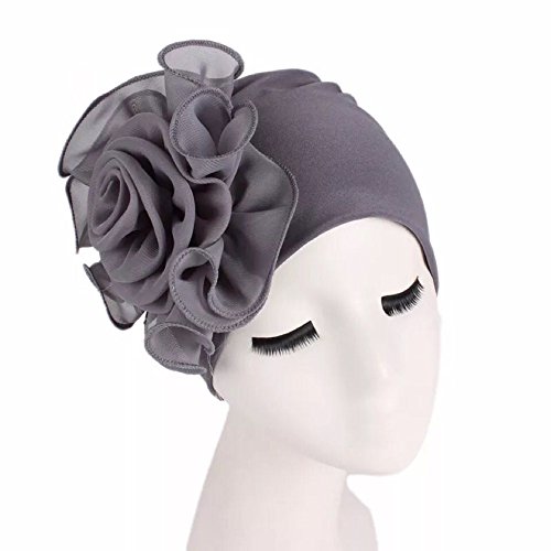 Gorra Beanie De Tela con Un Adorno De Flor Grande Estilo Retro Elegante Turbante para Cabeza De Mujer para Boda Fiesta Cáncer Quimioterapia Chemo Oncológico Noche Pèrdida de Pelo (Gris, 1)
