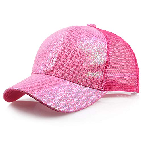 Gorra de Beisbol para Mujer niña Cola de Caballo Gorra de béisbol Lentejuelas Shiny Messy Bun Snapback Hat Sun Caps Fiesta Plegable Sombrero de Sol Color Sólido Playa Vacaciones riou