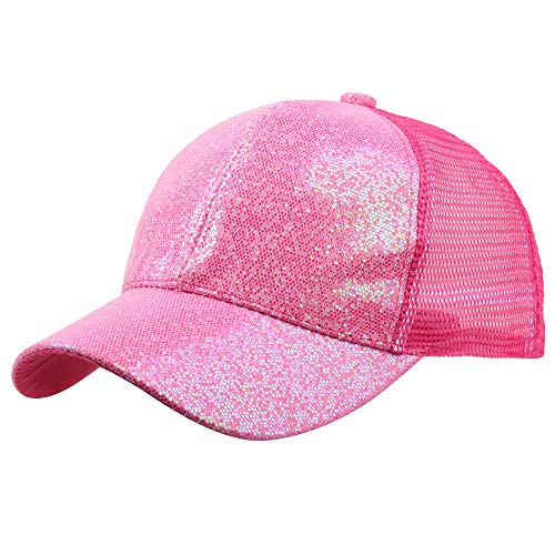 Gorra de Beisbol para Mujer niña Cola de Caballo Gorra de béisbol Lentejuelas Shiny Messy Bun Snapback Hat Sun Caps Fiesta Plegable Sombrero de Sol Color Sólido Playa Vacaciones riou