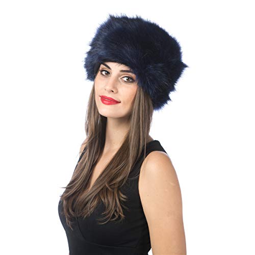 Gorro de invierno de diseño ruso tipo cosaco, para mujer Beige H-azul marino M