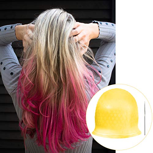 Gorro de Silicona Resaltado Gorro de Cabello Reutilizable Resaltado Gorro de Pelo de Tinte Color de Salón con Ganchos para Mujeres Chicas Teñir el Pelo(Amarillo)