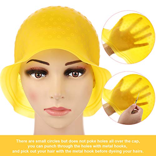 Gorro de Silicona Resaltado Gorro de Cabello Reutilizable Resaltado Gorro de Pelo de Tinte Color de Salón con Ganchos para Mujeres Chicas Teñir el Pelo(Amarillo)