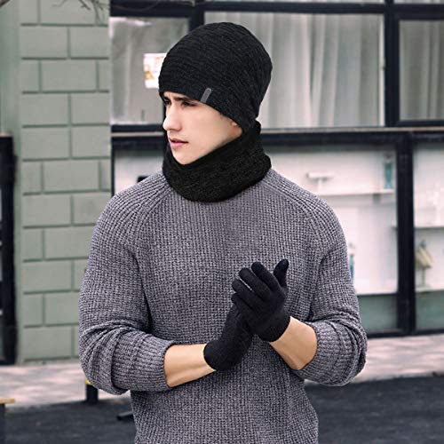 Gorro Invierno Hombre con Bufanda, Calentar Sombreros Gorras Beanie de Punto Forro de Lana, Gorro y Bufanda Invierno Hombre Beanie con Bufanda, Suave al Tacto, Agradable para la Piel (Negro)