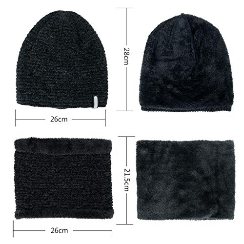 Gorro Invierno Hombre con Bufanda, Calentar Sombreros Gorras Beanie de Punto Forro de Lana, Gorro y Bufanda Invierno Hombre Beanie con Bufanda, Suave al Tacto, Agradable para la Piel (Negro)